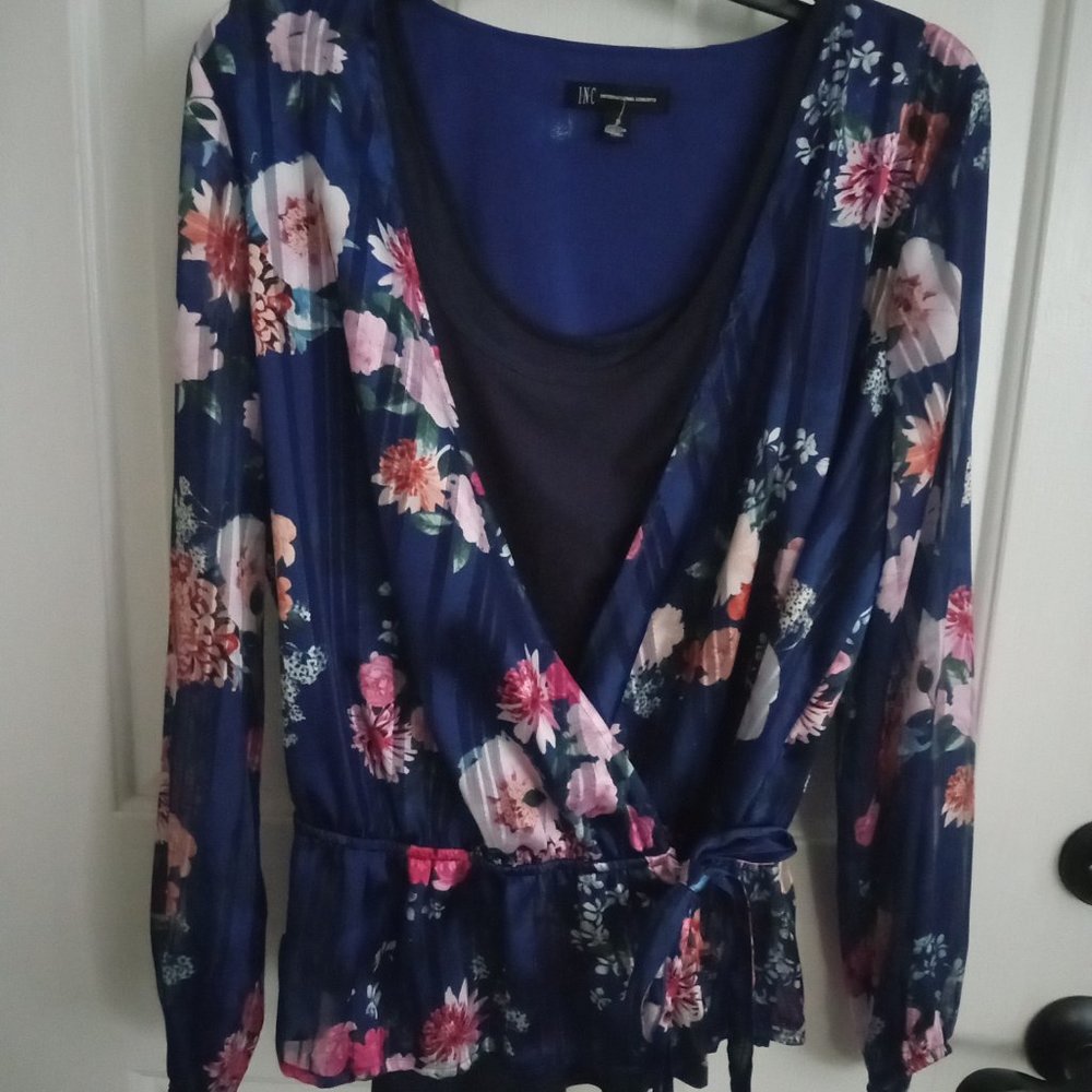 INC International Concepts Layered Wrap Blouse NWT